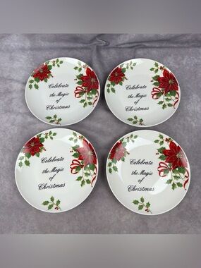 ATICO Celebrate Magic of Christmas Dessert Plates Set 4 Holiday 7.75”